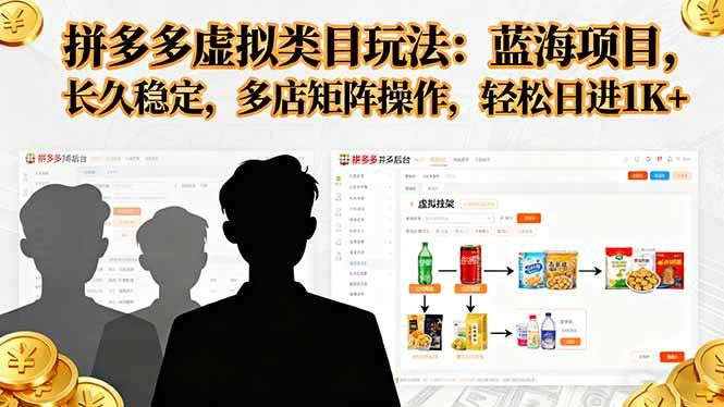 (10.11)拼多多虚拟类目玩法，蓝海项目，长久稳定，多店矩阵操作，轻松日进1K+